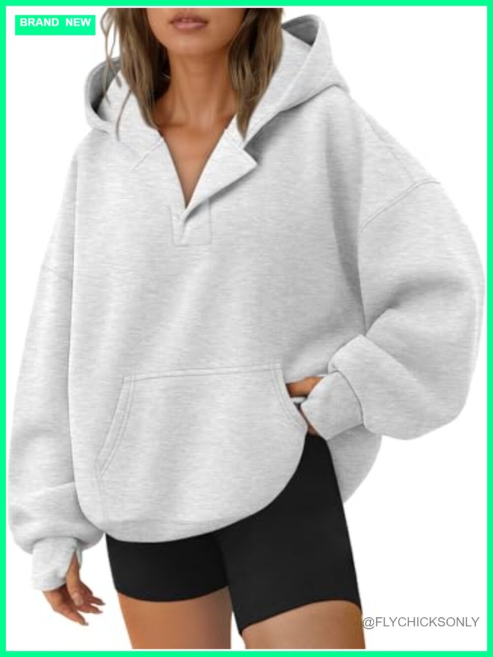 V Neck Oversized Hoodie Pullover Sweatshirt 50% Cotton 50% Polyester